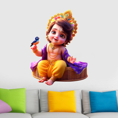 STICKER STUDIO 38 cm Little Krishna Janmanstmi Religious Wall Sticker Self Adhesive Sticker(Pack of 1)