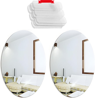 KASHTABHAN 30 cm X 20 cm Oval Shape Magic Mirror Sticker – for Home & Bathroom Décor Double-sided Sticker(Pack of 2)