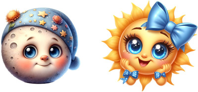 Byte Studio 60 inch Sun and Moon Wall Stickers Self Adhesive Sticker(Pack of 1)