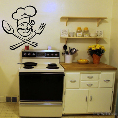 SnappyVinyl 30 cm chef and spoon wall Self Adhesive Sticker(Pack of 1)