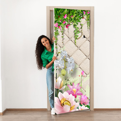 We Kreate 213 cm 3D Embossed Flower Door wallpaper Self Adhesive Sticker(Pack of 1)