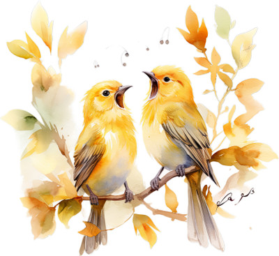 Obita 18 inch Canaries Birds Decorative Wall Sticker for Living Room, Office ED_WS_16454 Self Adhesive Sticker(Pack of 1)