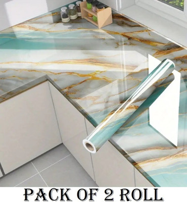 WDIZE 400 cm Self Adhesive Aluminum Shining Marble Foil Waterproof Sticker 2 Roll For Kitchen Self Adhesive Sticker(Pack of 2)