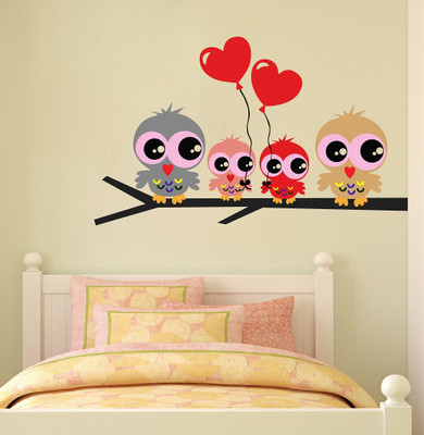 Flipkart SmartBuy 70 cm Owls In Branch With Heart|Owls Family|Removeble Sticker Self Adhesive Sticker(Pack of 1)