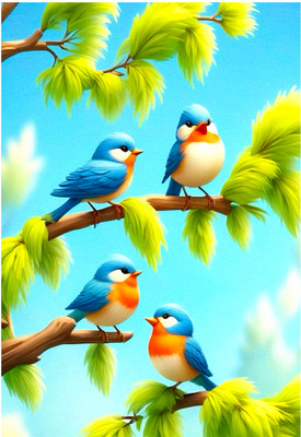 udhaya 50 cm Colorful Bird On Tree Branches - Flower- Sticker Self Adhesive Sticker(Pack of 1)
