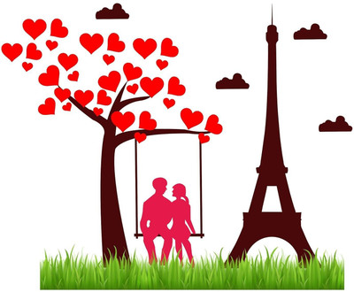 Volxo 140 cm Designable “Loving Eiffel Tower” Decorative Wall Sticker For Home &Office Self Adhesive Sticker(Pack of 1)