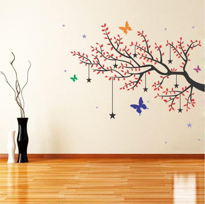 Volxo 140 cm Designable “Tree with Butterfly & Stars” Wall Sticker For Home &Office Self Adhesive Sticker(Pack of 1)