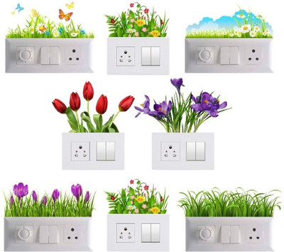 MY WALLORA 18 cm Switch Board Sticker Floral Stickers Wall Stickers Light Switch Sticker Self Adhesive Sticker(Pack of 1)