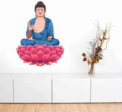 Stickerberry 50 cm Buddha Lotus Flower Wall sticker 50 CM X 64 CM Self Adhesive Sticker(Pack of 1)