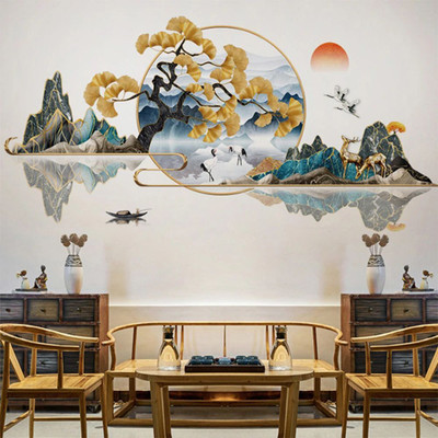 JAAMSO ROYALS 60 cm Chinese Style Feng Shui Scenery Flowers Tree Animals PVC Vinyl Wall Sticker Self Adhesive Sticker(Pack of 1)