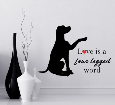 LANSTICK 81.28 cm LOVE IS FOUR LEGGED WORD WITH DOG IMAGE STICKER Self Adhesive Sticker(Pack of 1)