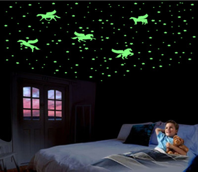 DreamKraft 25 cm Unicorn with Glowing Stars - Create a Magical Night Sky on Your Wall Self Adhesive Sticker(Pack of 1)