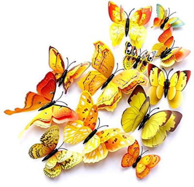 IDREAM 12 cm 3D PVC Double Layer Butterflies DIY Wall Home Decoration Self Adhesive Sticker(Pack of 12)