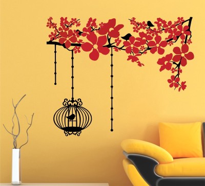 The Decor house 78 cm Red Flowers Lamp Lantern Hanging Self Adhesive Sticker(Pack of 1)