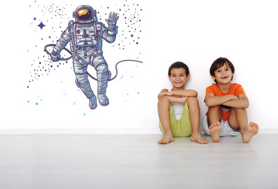 Wallzone 95 cm Astronaut in Space With Stars|Science|Decorative Wallsticker|Removeable Self Adhesive Sticker(Pack of 1)