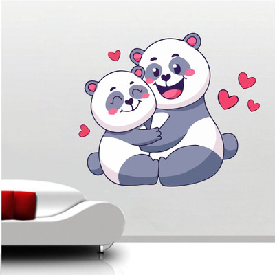 Decor Villa 60 cm Two cute Pandas Removable Sticker(Pack of 1)