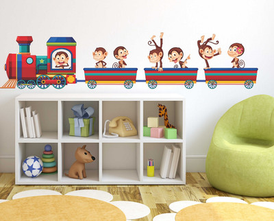 Flipkart SmartBuy 100 cm Monkeys On Train|Little Monkeys|Decorative|Removeble Self Adhesive Sticker(Pack of 1)