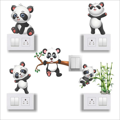 crystalsign 15 cm Beautiful 3D Cute Panda Medium Switch Board Sticker, Wall Sticker Self Adhesive Sticker(Pack of 5)