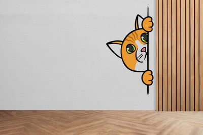 BPARTS 12 cm decorative abstract cute baby cate wall sticker for home decor Reusable Sticker(Pack of 1)