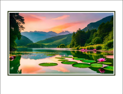 Vijaya enterprises 76 cm Beautiful Lake With Pink Flower Lake Water Hills Sunrise Size 30x18 inch Self Adhesive Sticker(Pack of 1)