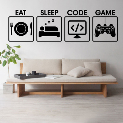 Xskin 144 cm Eat Sleep Game Code Programming Controller, wall sticker Self Adhesive Sticker(Pack of 1)