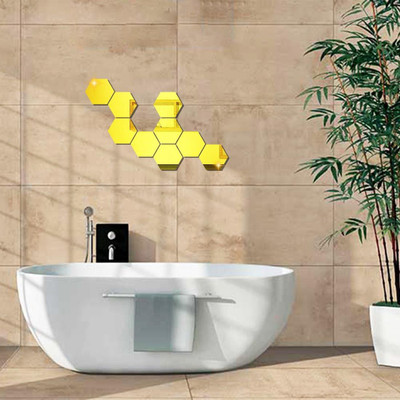 Bnezz 12.1 cm 9HexagonGold Self Adhesive Sticker(Pack of 9)
