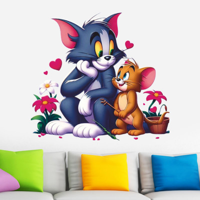 Krishna Sticker 48 cm Tom and Jerry Love or flower Wall Sticker For Kids room Living Room Self Adhesive Sticker(Pack of 1)
