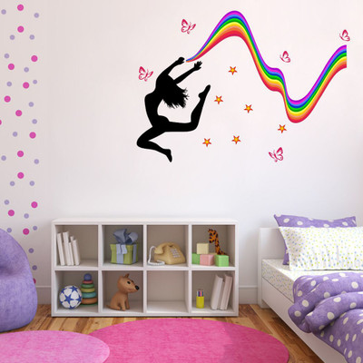 Divine Printry 79 cm Size, Dancing Girl With Butterfly Design Wall Self Adhesive Sticker(Pack of 1)