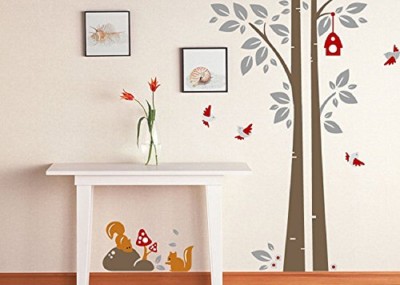 Asmi Collections 140 cm Tree Squirrel Birds Self Adhesive Sticker(Pack of 1)