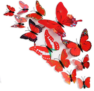 my celebrat 7.5 cm 12 Red Butterfly Self Adhesive Double-sided Sticker(Pack of 12)