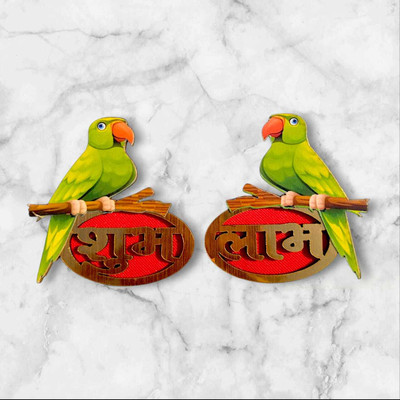 BMR 2.2 inch Parrot Design Door Entrance Golden Side Door Decoration shubh labh Sticker Self Adhesive Sticker(Pack of 1)