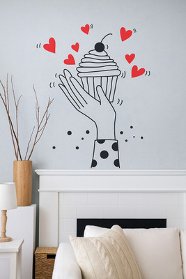 Decopix 100 cm I Love Cup Cakes Wall Sticker Multi-Colour Vinyl Fun Kitchen Bedroom Home Decor Removable Sticker(Pack of 1)