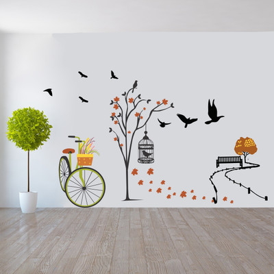 VCREATE DECOR 58 cm Tree with Bird Wall Sticker & Decal Self Adhesive Sticker(Pack of 1)