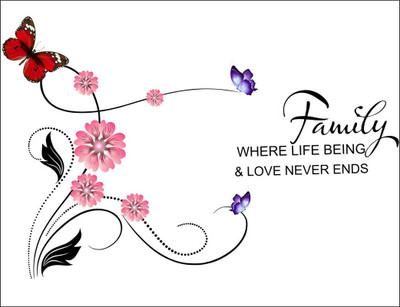 Vijaya enterprises 51 cm Pink flower with butterfly Self Adhesive Sticker(Pack of 1)