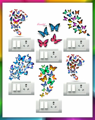 DivineDesigns 13 cm Colorful Butterflies Self Adhesive Sticker(Pack of 1)