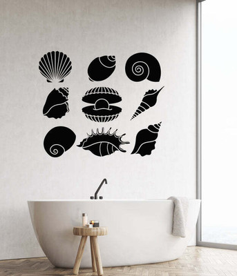 SnappyVinyl 33 cm Ocean Sea Shells Bath Beach Self Adhesive Sticker(Pack of 1)