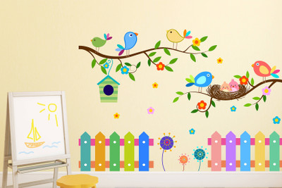 Wallzone 80 cm Birds Family Removable Sticker(Pack of 1)