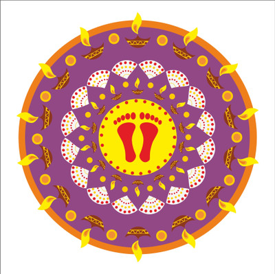 Epithet Studio 23 cm Rangoli Stickers For Diwali Special - apply them on your floor ( 23 Cm X 23 Cm) Self Adhesive Sticker(Pack of 1)