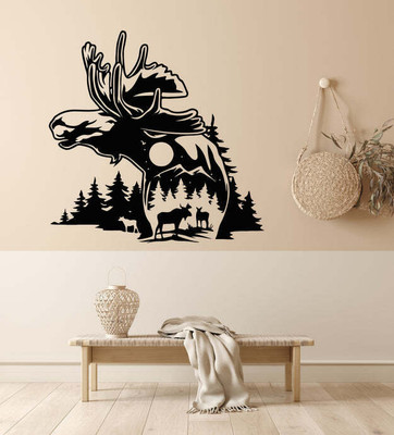 Xskin 27 cm se Elk Deer Forest Animals Trees Self Adhesive Sticker(Pack of 1)
