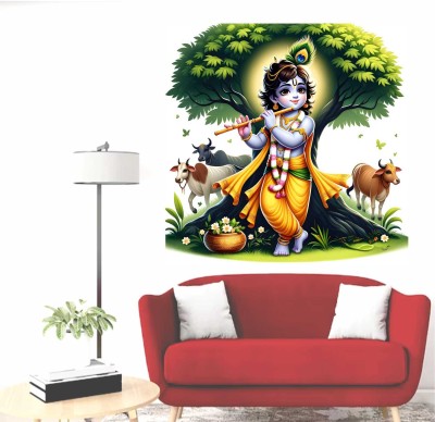 Wall Admire 58 cm bal krishna under tree Wall Stickers & Murals Size - 58x58cm Self Adhesive Sticker(Pack of 1)