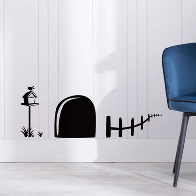 SnappyVinyl 10 cm Mouse Hole With Birds House Self Adhesive Sticker(Pack of 1)