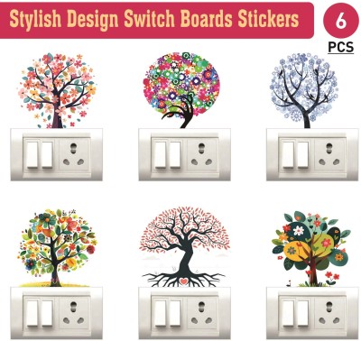 Stikor 30.5 cm Multicolor 6 Pcs Tree Switch Board Wall Sticker for Living Room Home Hall Decor Removable Sticker(Pack of 6)