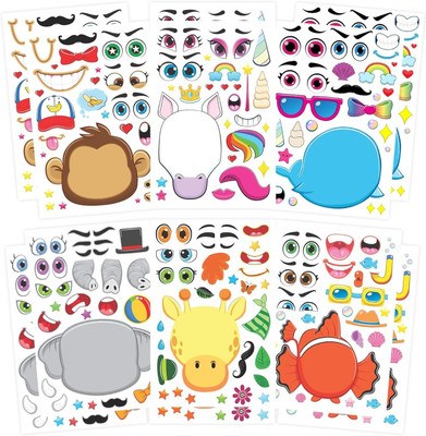 CodersParadise 5.5 inch Sheets Animal Make-a-Face DIY Stickers for Kids Craft & Fun Activity Self Adhesive Sticker(Pack of 12)