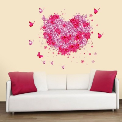 Dilight Art 68 cm Size, Love Heart and Butterfly Wall Self Adhesive Sticker(Pack of 1)