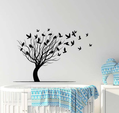 SnappyVinyl 33 cm Tree Branches Birds Pattern Autumn Self Adhesive Sticker(Pack of 1)