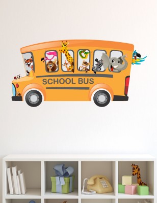Wallzone 70 cm School Bus Multi Pvc Vinyl Wallsticker For Decorations Self Adhesive Sticker(Pack of 1)