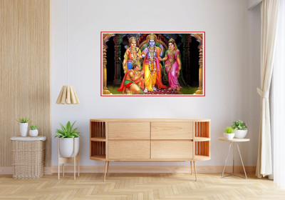 Decoar Nirmal 56 cm Shree ram sita ji with laxman,Hanuman ji wall poster Fof Home size (91x56 cm ) Self Adhesive Sticker(Pack of 1)