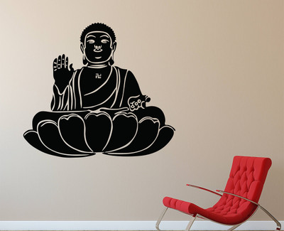 WALLDECORS 60.96 cm BUDDHA MEDITATION IMAGE ON THE LOTUS Self Adhesive Sticker(Pack of 1)