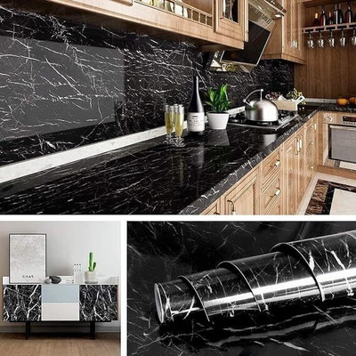 Diseno 200 cm waterproof Black marble wallpaper (60x200cm) Self Adhesive Sticker(Pack of 1)