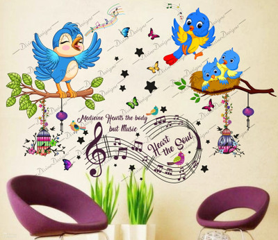 DivineDesigns 61 cm Tweeties Singing on Branches & Music Notes Self Adhesive Sticker(Pack of 1)